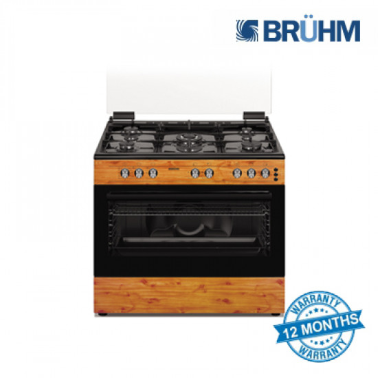 BRUHM GAS COOKER BGC-9650SN 90*60 5 GAS WOODEN FINISH Cookers and Ovens image