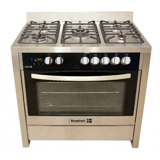 ScanFrost 5 Gas Burners with Central Work Burner and Oven SFC9502 SS Cookers & Ovens image
