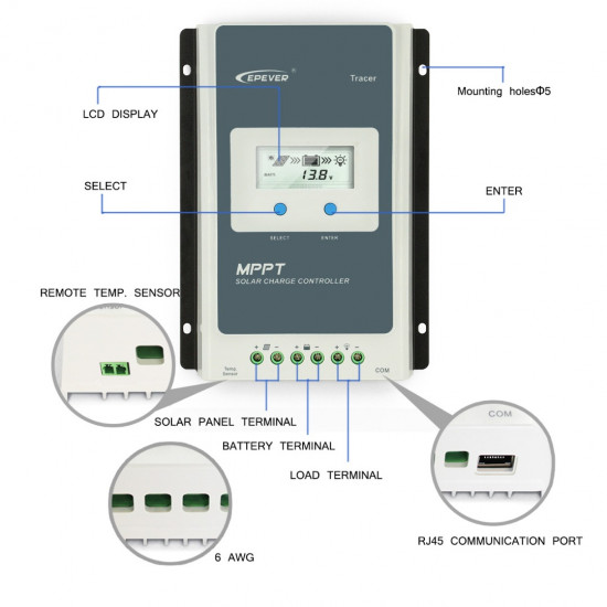 EPEVER 40A Solar Charge Controller MPPT 12V/24V Tracer4210AN - Efficient Solar Power Control