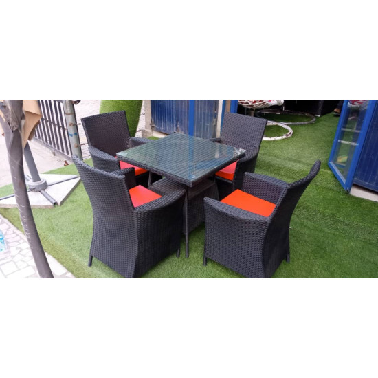 Rattan outdoor 4 chairs and one square table dark blue image
