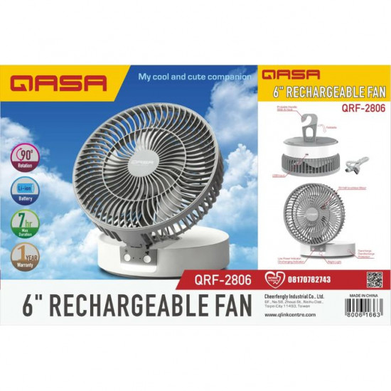 Qasa 6 Inches Rechargeable Table Fan QRF-2806 image