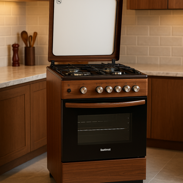 Scanfrost 60X60 3 Gas Burners( 1Wok) 1 Hot Plate Wood Finish - CK6312NG