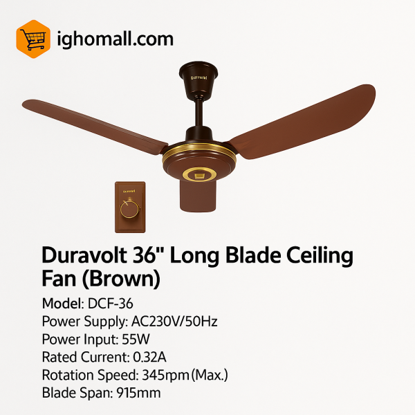 Duravolt 36" Long Blade Ceiling Fan (brown) DCF-36