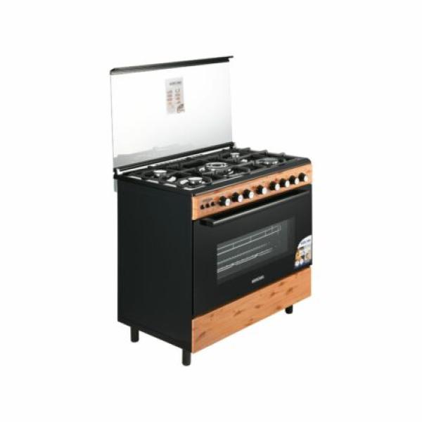 BRUHM 90 x 60 Gas cooker, 5 Burner With Oven - BGC-9650IN - Wooden Finish