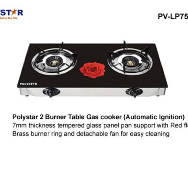 POLYSTAR 2 BURNER TABLE GAS COOKER (RED ROSE)