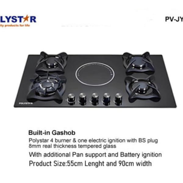 POLYSTAR 4 GAS + 1 ELECTRIC TEMPERED GLASS BUILT IN GASHUB – PV-JYG5E1