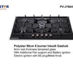 POLYSTAR 5 BURNER TEMPERED GLASS 90CM BUILT IN GASHUB – PV-JYBA5AG