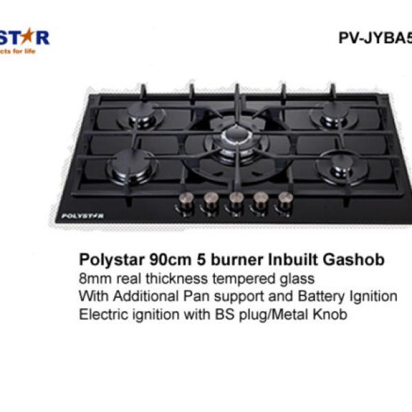 POLYSTAR 5 BURNER TEMPERED GLASS 90CM BUILT IN GASHUB – PV-JYBA5AG