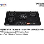 POLYSTAR 87CM 4+1 TEMPERED GLASS (INVERTER) BUILT IN GAS HUB