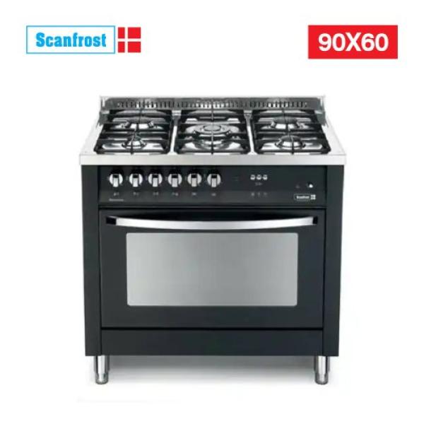 Scanfrost 90X60 5 Gas, 1 WOK Inox Finish, Top Glass Pearl Black - PNG96G2G