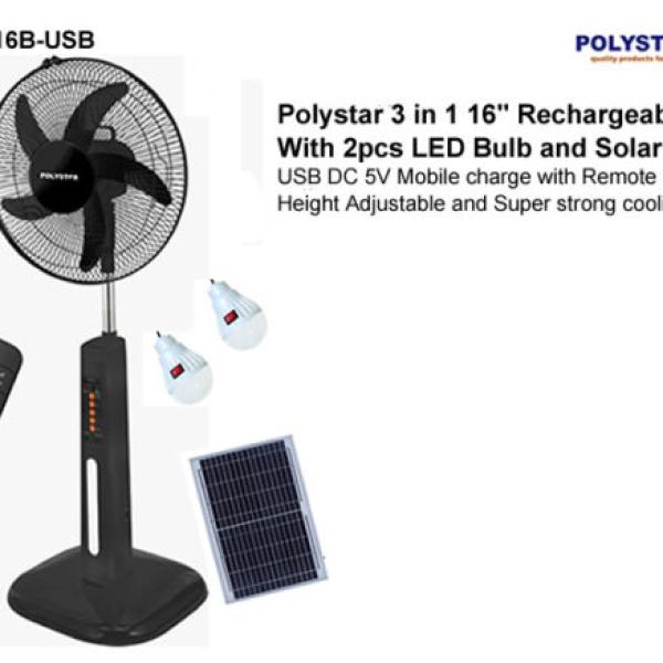POLYSTAR 16″ 3-in-1 RECHARGEABLE STANDING FAN – PVKL-8516USB