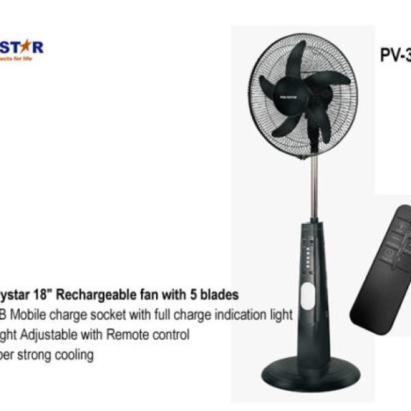 POLYSTAR 18″ RECHARGEABLE STANDING FAN – PV-3018B-USB