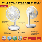 Qasa 7" Rechargeable Table Fan With Led Light - QRF-2827