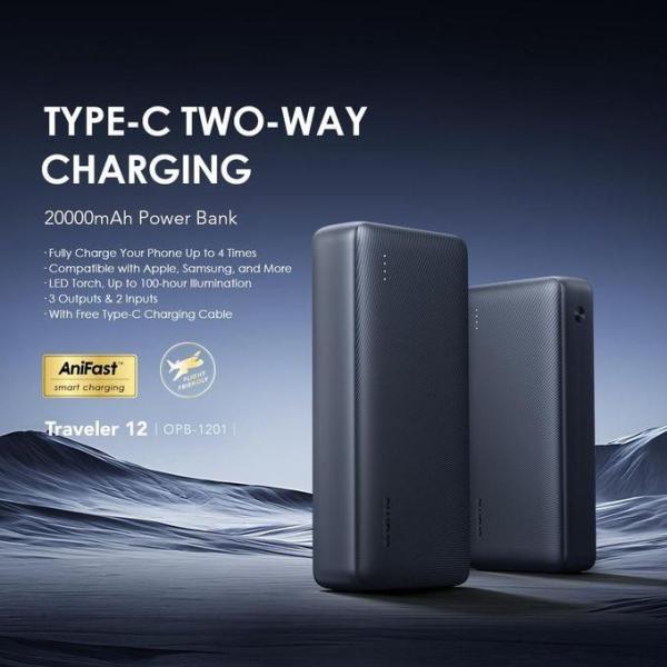 Oraimo Traveler 12 20000mAh Power Bank – OPB-1201, 12W Smart Fast Charging, Dual USB Output, Portable Design