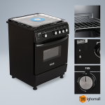 Scanfrost 60X60 4 Gas Burners With Gas Oven, Grill, Burner Ignition Black -CK6400B