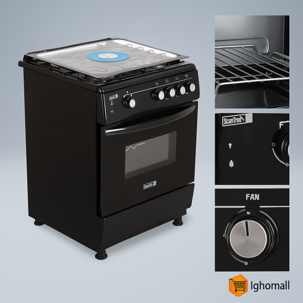 Scanfrost 60X60 4 Gas Burners With Gas Oven, Grill, Burner Ignition Black -CK6400B