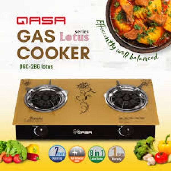 Qasa Two Burner Glass Table Top Gas Cooker | QGC-2BG lotus