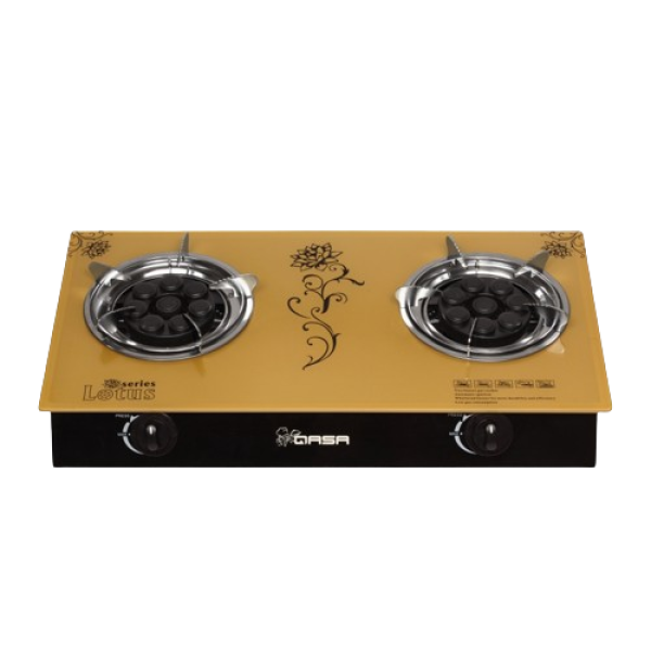 Qasa Two Burner Glass Table Top Gas Cooker | QGC-2BG lotus