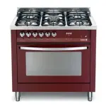 Scanfrost 90X60 5 Gas, 1 WOK Inox Finish, Top Glass Burgundy Red - PRG96G2G
