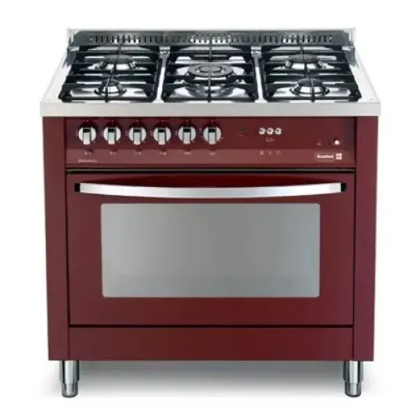 Scanfrost 90X60 5 Gas, 1 WOK Inox Finish, Top Glass Burgundy Red - PRG96G2G